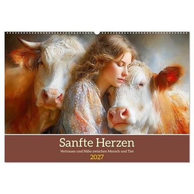 Sanfte Herzen. Vertrauen und Nähe zwischen Mensch und Tier (Wandkalender 2027 DIN A2 quer), CALVENDO Monatskalender