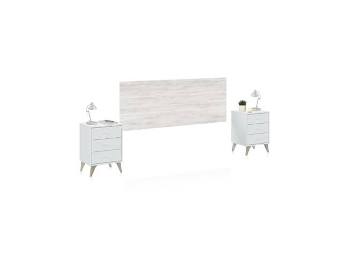 Habitdesign, modernes Kopfteil mit 2 Nachttischen für Doppelbett, Schlafzimmer-Set in Artik weiß & Velho-Weiß, viel Stauraum, Maße: 240 x 116 x 33,5 cm (B x H x T), Modell Sweet
