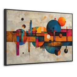 LEINWAND Bilder mit Rahmen - Vintage - Moderne Kunst - Orange - Geometrische Formen - 140x90