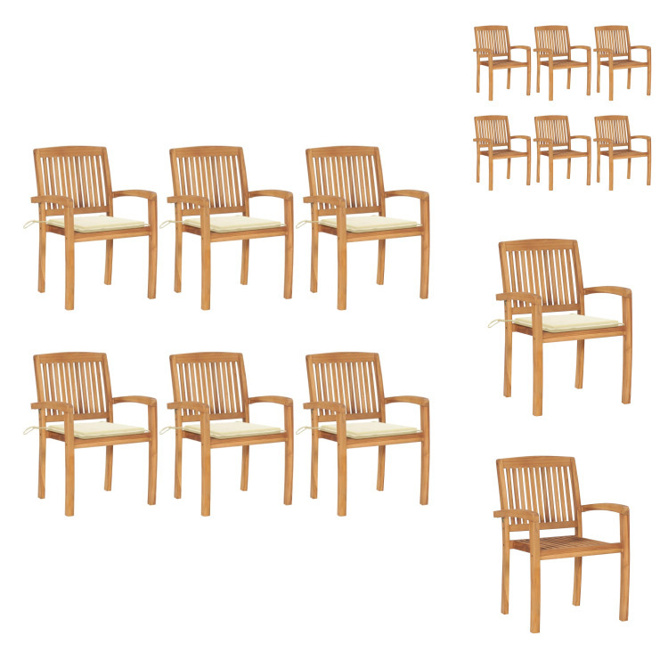 vidaXL Stapelbare Gartenstühle mit Kissen 6 Stk. Massivholz Teak - Gartenstühle