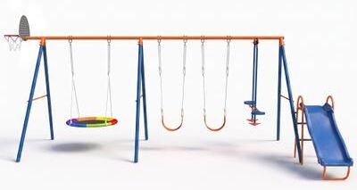 Kodotan sofa Swing Sets for Backyard with Kids Slide Outdoor Heavy-Duty Metal Playset 6 in 1 Swing Set with Slide