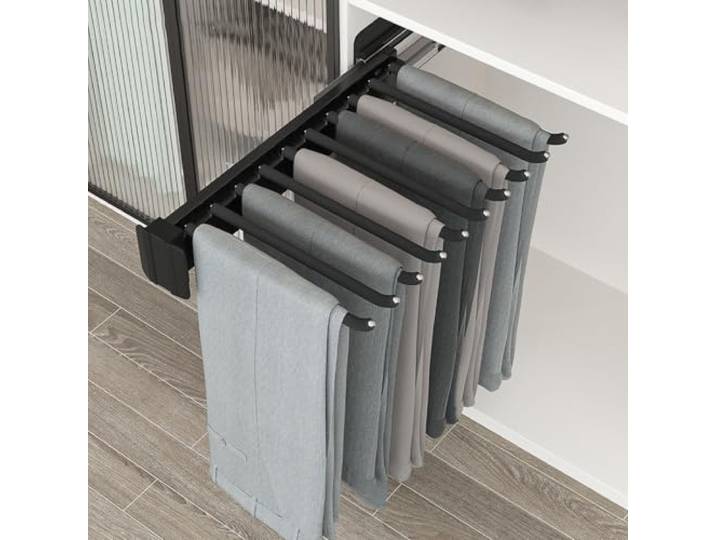 Seitlich Montiert Hosenbügel Ausziehbarer 46.2cmx31.5cm Hosenauszug Hosenhalter Aluminiumlegierung Hosenständer Dämpfung Und Geräuschreduzierung Ausziehbares Garderobenstangenrohr Pull Out Aufhänger