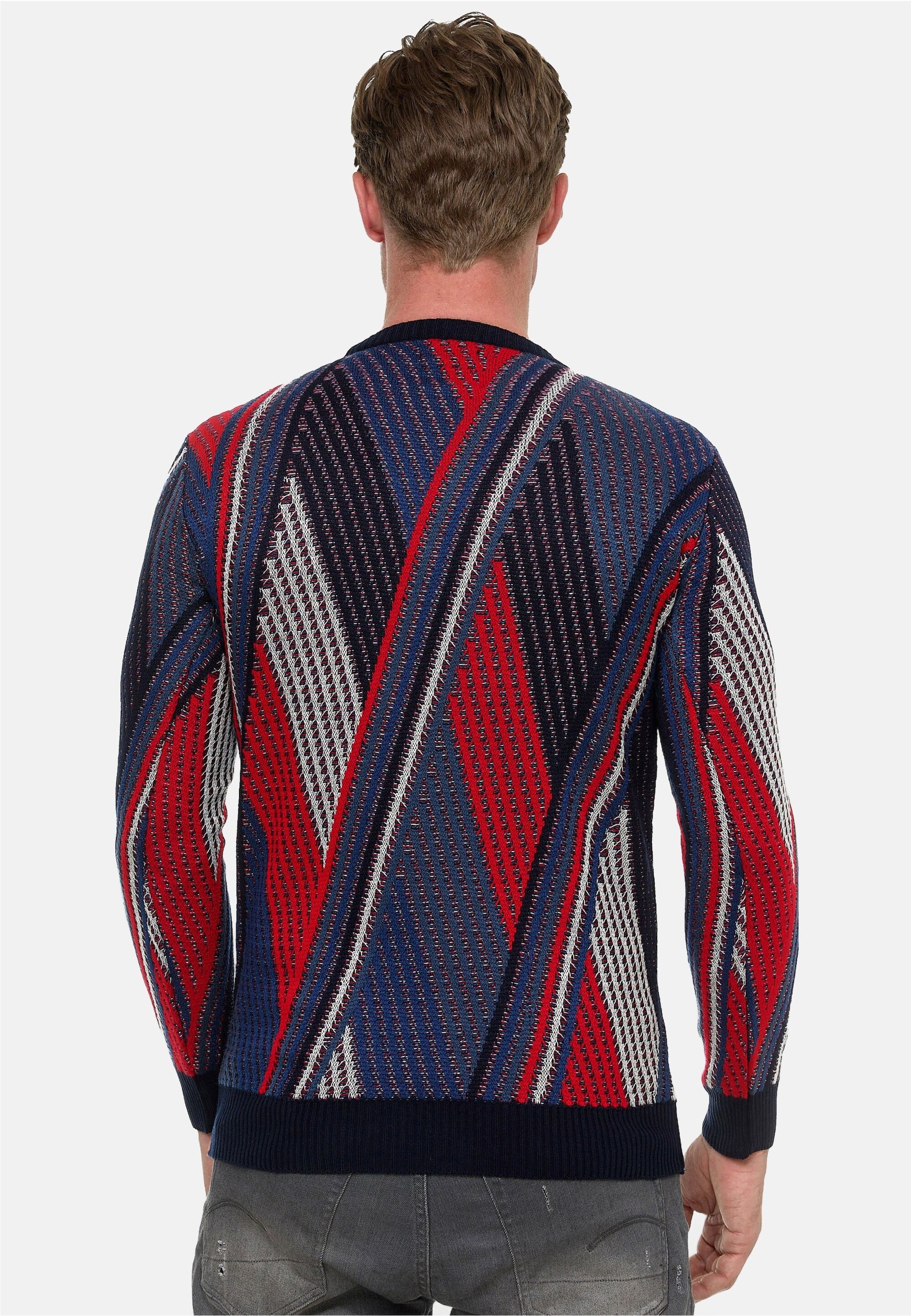 Strickpullover RUSTY NEAL, Herren, Gr. M, blau, 70% Polyacryl, 30% Baumwolle, mehrfarbig, normal, Rundhals, Pullover Strickpullover, im Colorblock-Design