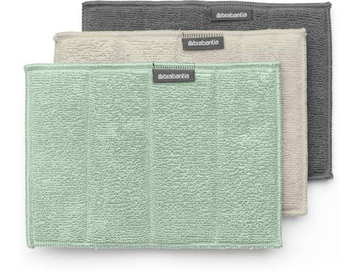 Brabantia Pads de nettoyage en microfibre (Coloris Assortis)\, Lot de 3\, Eponge reutilisable lavable absorbant 7x leur poids\, Eponge en microfibre de cuisine pour nettoyer vaisselle et plans de travail