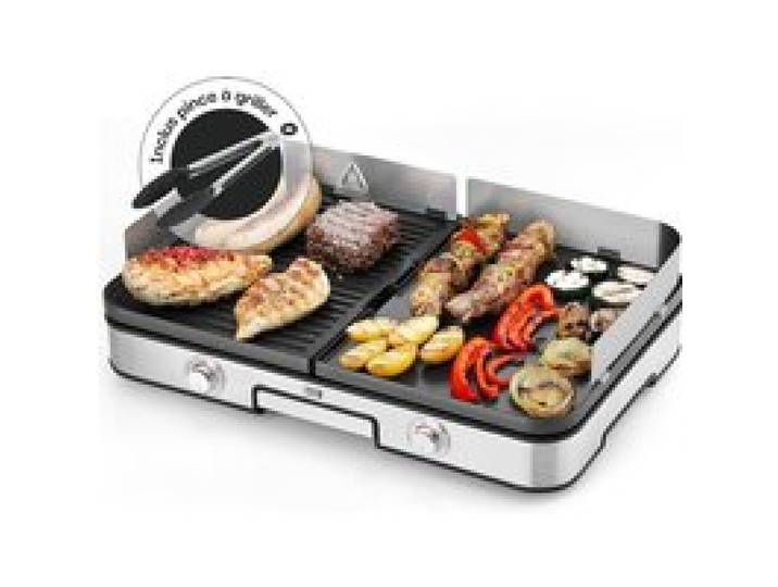 Plancha Grill Électrique XXL 2400W Inox Avec Pince Barbecue Et Protection Anti-Éclaboussures Pour Intérieur Et Extérieur