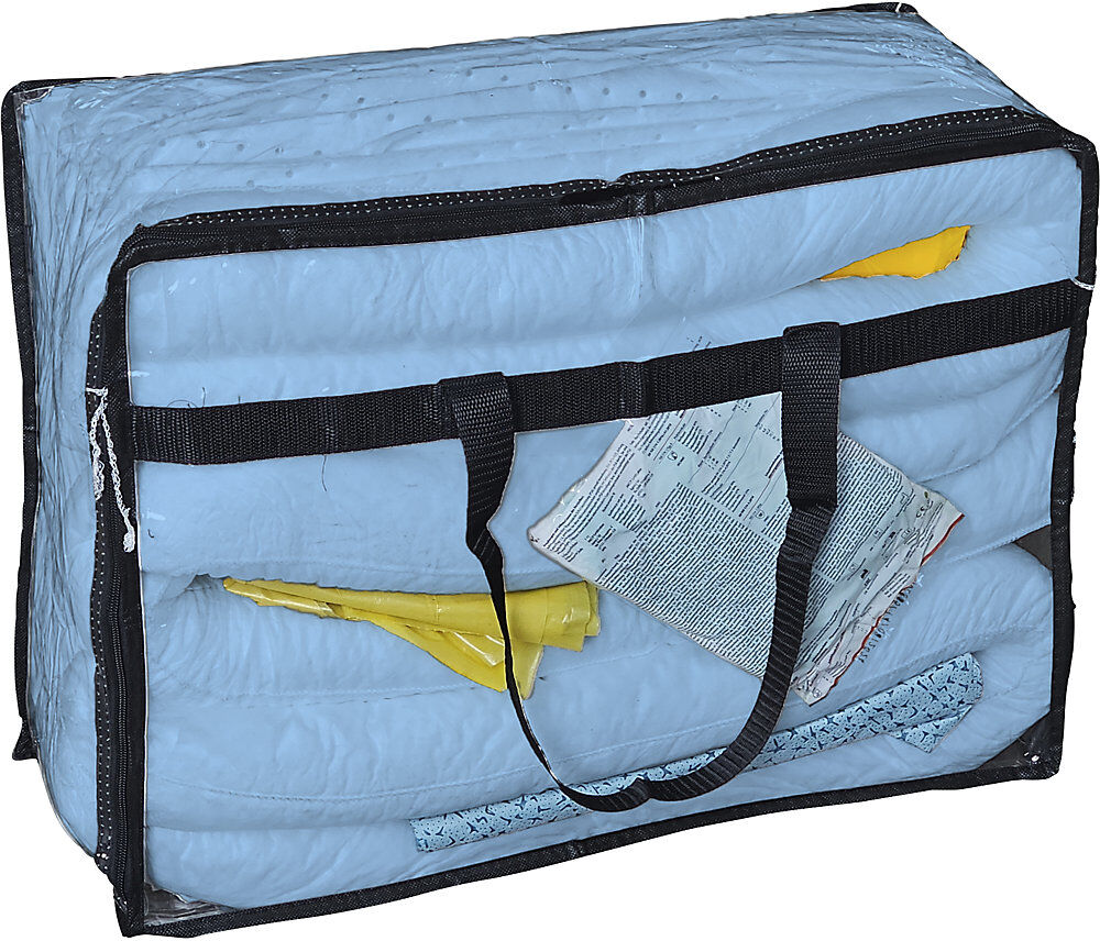 Leckage-Notfallset mit Einweg-Abdichtmatte, Tasche, Abdichtmatte, Vliese, Bindung 50 l, Ausführung Öl, blau eurokraft basic
