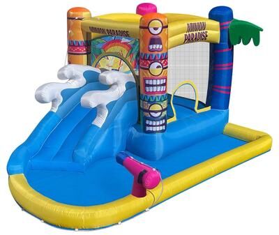 Funormous Minions Bounce House Waterslide, Outdoor Fun Tropical Inflatable Waterpark, Backyard Slide with Water Cannon for Kids Ages 3-8