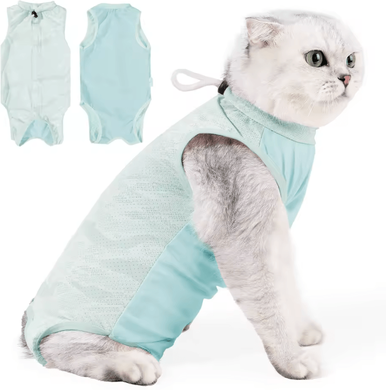 Inspire Curations ComfortFit Female Cat Recovery Suit Breathable Post Surgery Onesie For Spay Recovery blue s