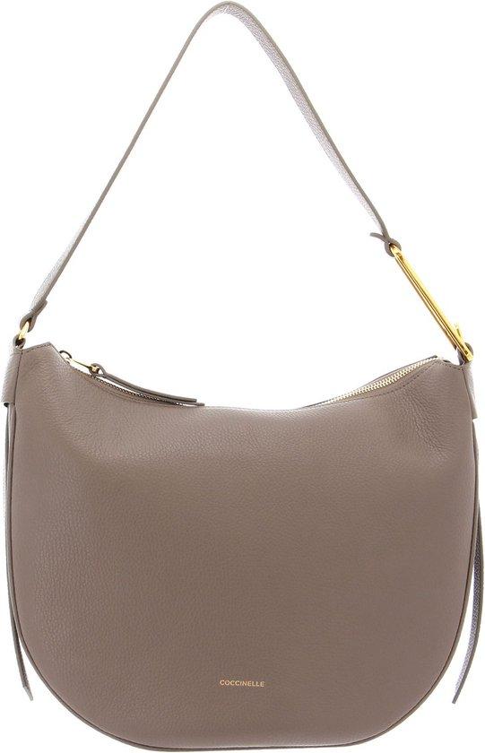 Coccinelle Priscilla Schultertasche, Warm Taupe, Leder, 4 Fächer, Einzelgriff, Reißverschluss