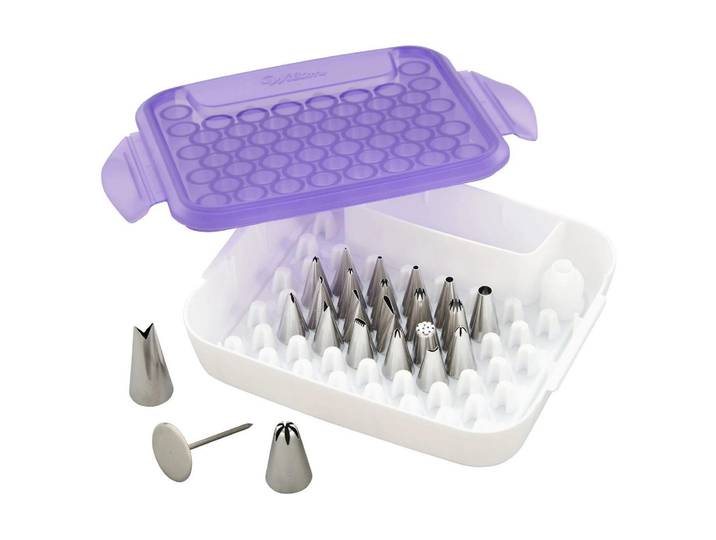 Spritzgebäckvorsatz BackshopSchweiz Wilton Deluxe Tüllen Set 22 Stück , lila (bunt), Edelstahl, Küchenmaschinen-Aufsätze, Spritzgebäckvorsatz