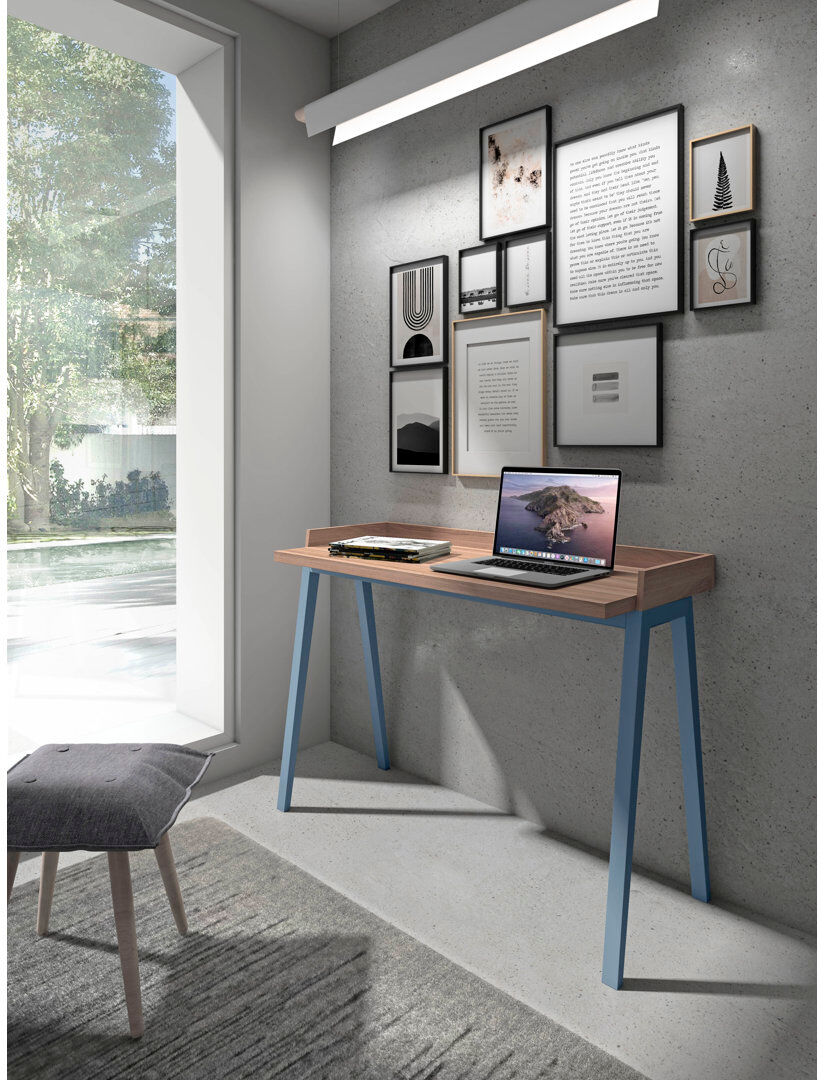 Brayden Studio Mcraney Solid Wood Writing Desk Walnut/Blue 81cm H X 110cm W X 47cm D