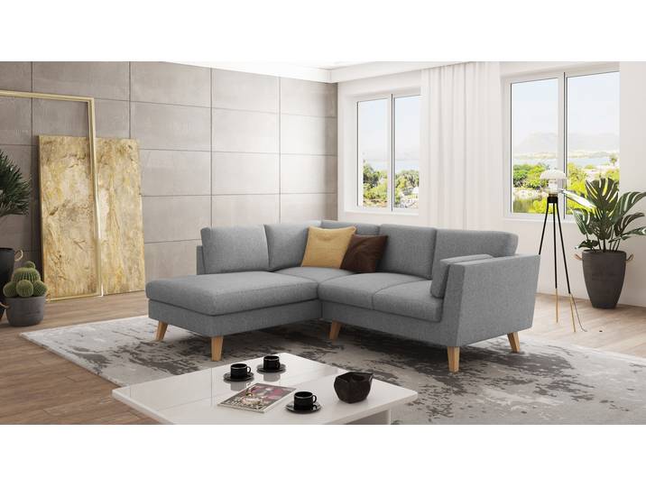 S-Style Möbel Violet - Ecksofa mit Holzfüßen im skandinavischen Stil - Grau