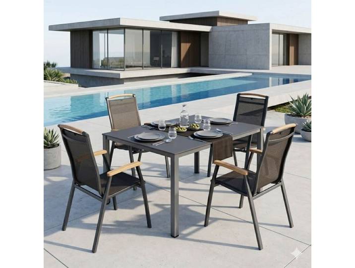 Kettler Memphis Gartenmöbel-Set M (4 Plätze) Tisch 160x95cm Dunkelgrau Braun