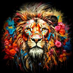 Glasbild COLORFUL LION HEAD (BHT 80x80x1,50 cm) - bunt - BHT 80x80x1,50 cm