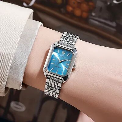 Inspire Daily Merch Hot Stainless Steel Strap Watch For Women, Luxury Quartz Wristwatch, Student Fashion Square Watch blue