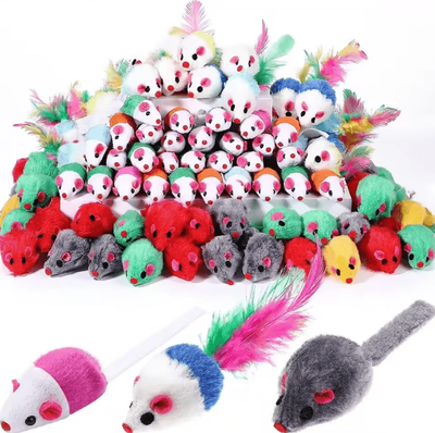 Inspire Curations FurryMouse Catnip Rattle Mouse Toy Set a assorted Color 10pcs