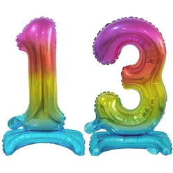 Stehender Folienballon Zahl 13 Regenbogen bunt 38 cm