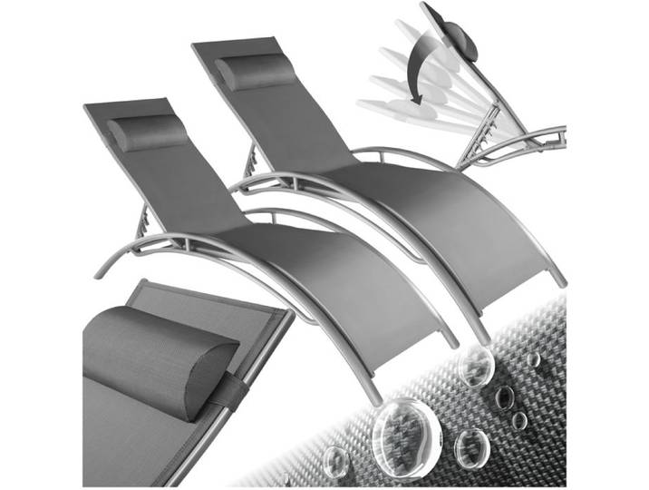 Chaise longue - TECTAKE - Transat 2 chaises longues ALCAN 5 positions structure en aluminium résistant aux intempéries - Gris