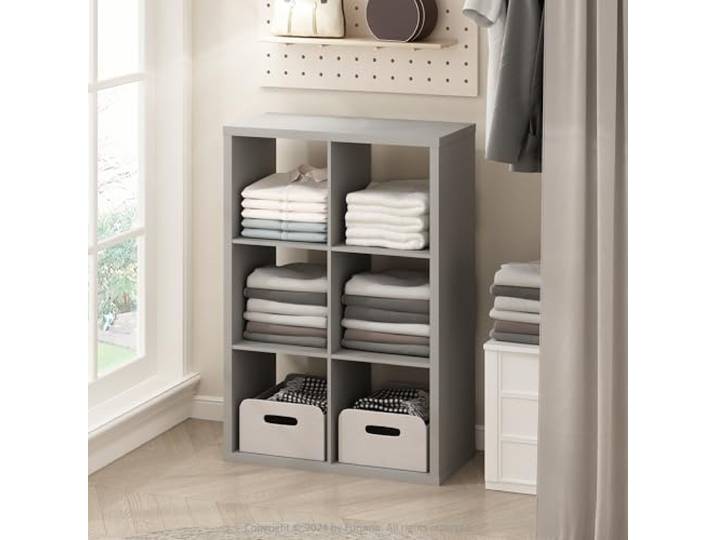 Furinno Cubic Offenes Rückwand-Multifunktionsregal für Kleidung & Schrankaufbewahrung, 6-Fächer, Hellgrau