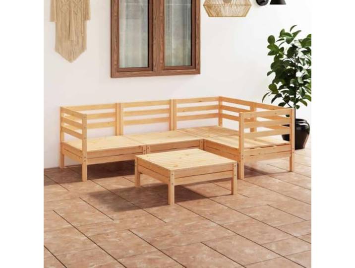 Bois de pin massif Terrasse Jardin Conception modulaire Brun 44.57 Salon de jardin 5 pcs Bois de pin massif Ensemble de Canapé d'Extérieur avec Table Modulable pour Terrasse et Jardin