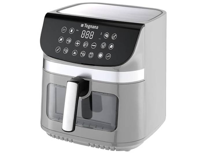 Tognana Iridea, Heißluftfritteuse 9 L, doppelte Heizspirale, Digitaldisplay, Timer, 80–200 °C, Sichtfenster, 2200 W, Kunststoff-Edelstahl, Perlgrau