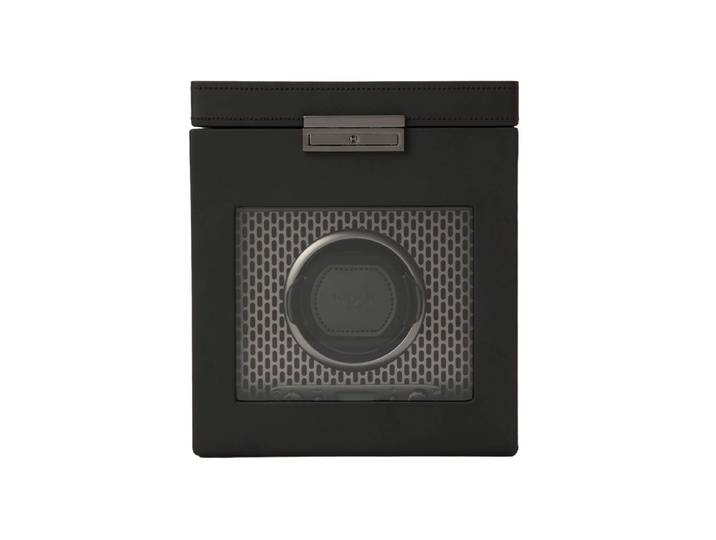 Uhrenbeweger „Axis Single Watch Winder“ mit zusätzlichem Schmuckfach Leder Schwarz WOLF