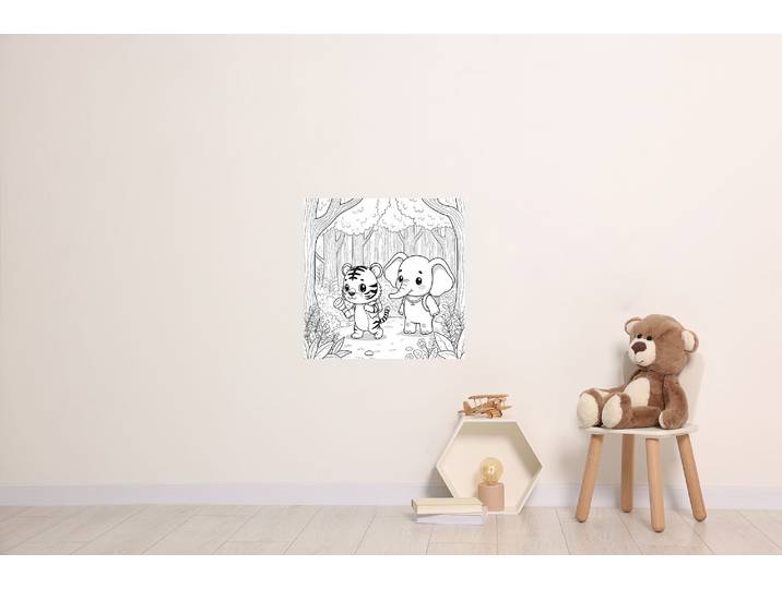 Wandsticker QUEENCE Tiger und Elefant , weiss (weiß), B:45cm H:45cm, Vinyl, Wandtattoos, Wandsticker, DIY-Wandsticker zum Bemalen
