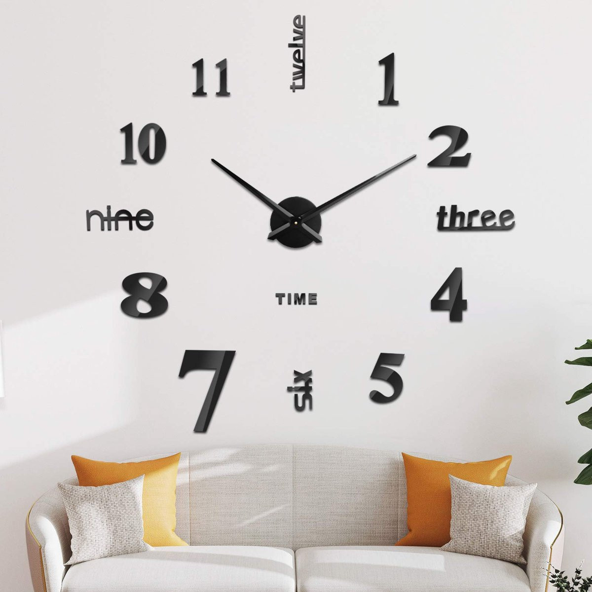 SnelShoppen Frameloze 3D Wandklok Muursticker - Digitale DIY-Wandklok - Zwart