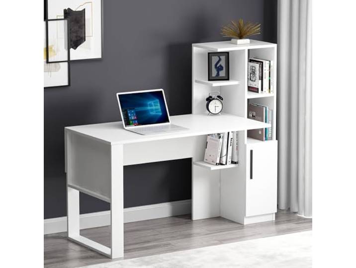 Homidea Tody Schreibtisch - Computer & Schreibtisch - Arbeitsplatz - Stauraum mit Tür und Ablagen im modernen Design für Home Office oder Kinderzimmer (Tody - Weiß)