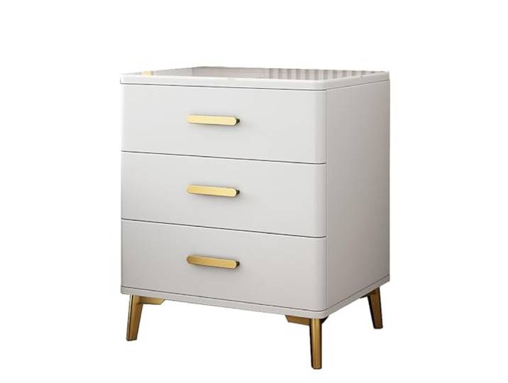 JHPfdhDTR Nachttisch, Moderne Nachttische, Nachttisch mit Schrank(White Rock Slab b,50x40x60cm)