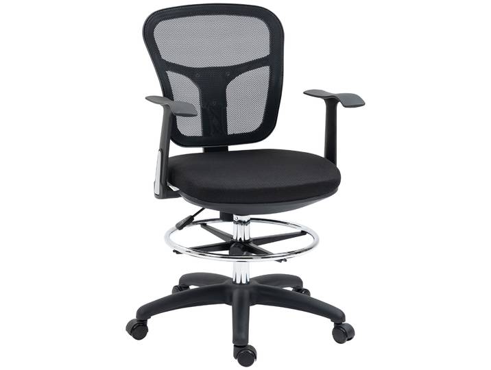 Vinsetto Tekenstoel Ergonomische Bureaustoel met Voetsteun en Hoogteverstelling Comfortabele Computerstoel tot 120 kg, 59x59x115cm Zwart Aosom.nl