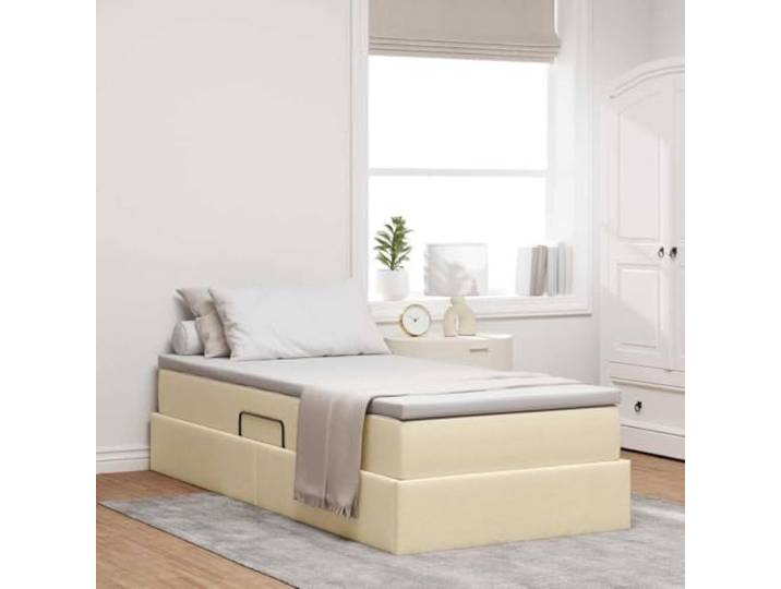RJPLMFV Bett mit Bettkasten, 90 x 190 cm, mit Matratze, Polyester, cremefarben