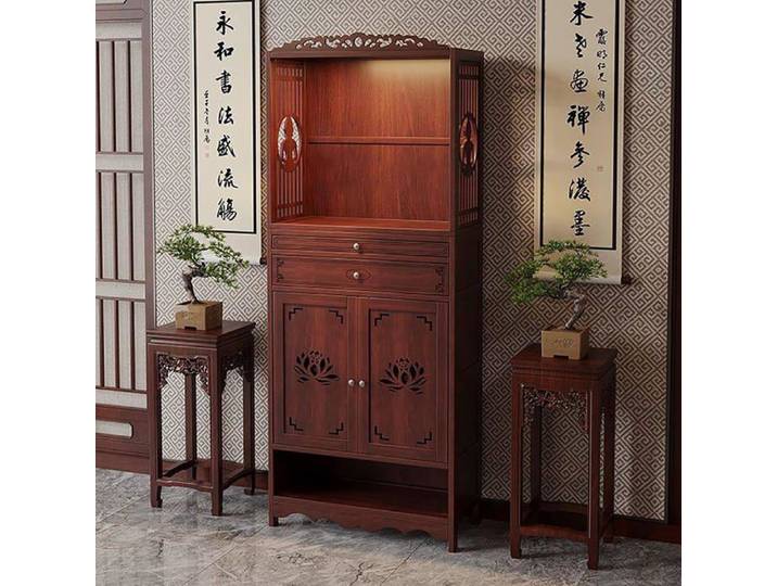 SOFACHEN Armoire d'autel Bouddhiste Table d'offrande avec tiroir et portes ajourées Bois 70cm