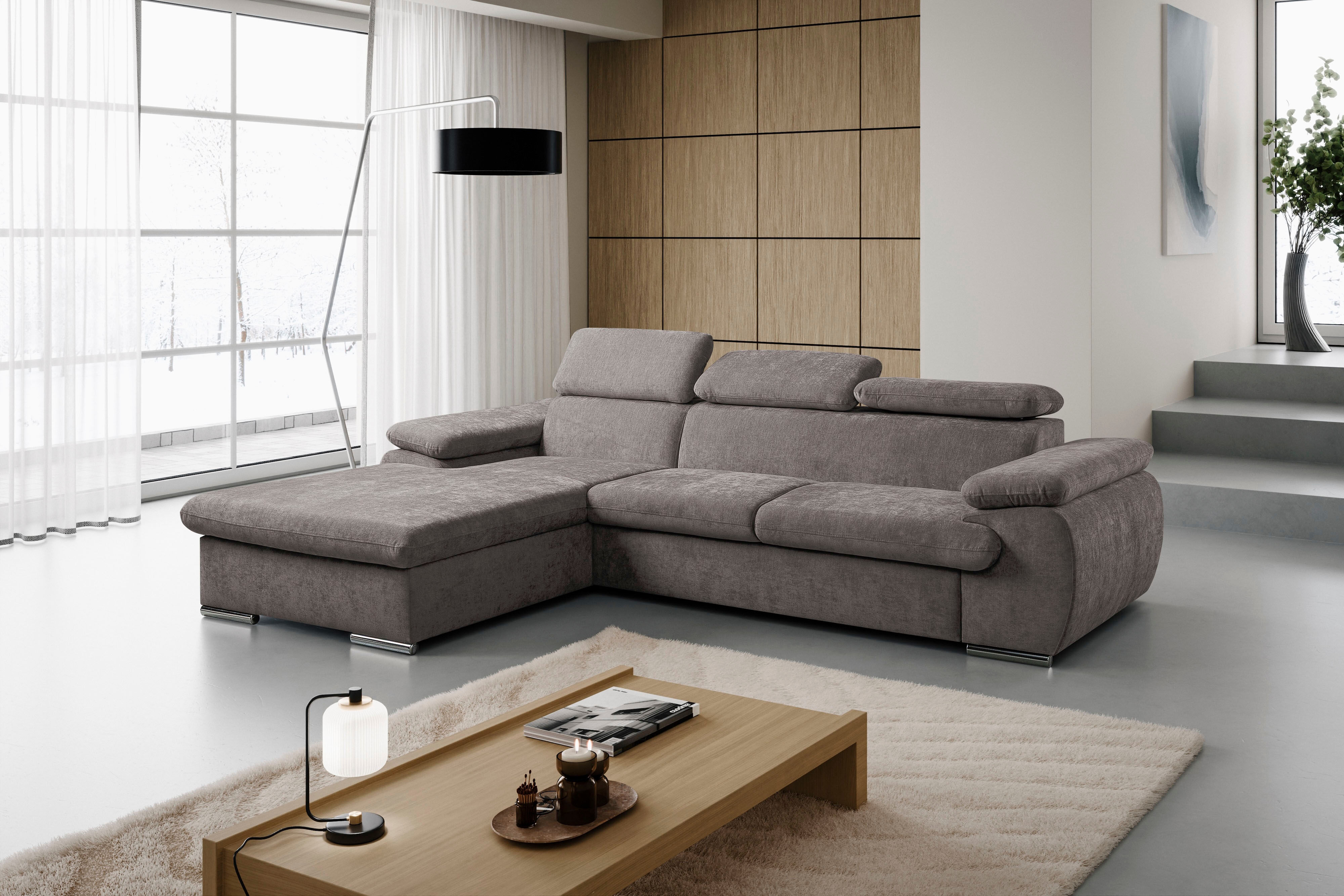 Ecksofa WERK2 "Cosmo 282 cm breit, Multifunktionen, Bettfunktion", taupe, B:282cm H:99cm T:192cm, 100% Polyester, Sofas, Ecksofa, Chenille, L-Form, XXL, Schlaffunktion, Bettkasten