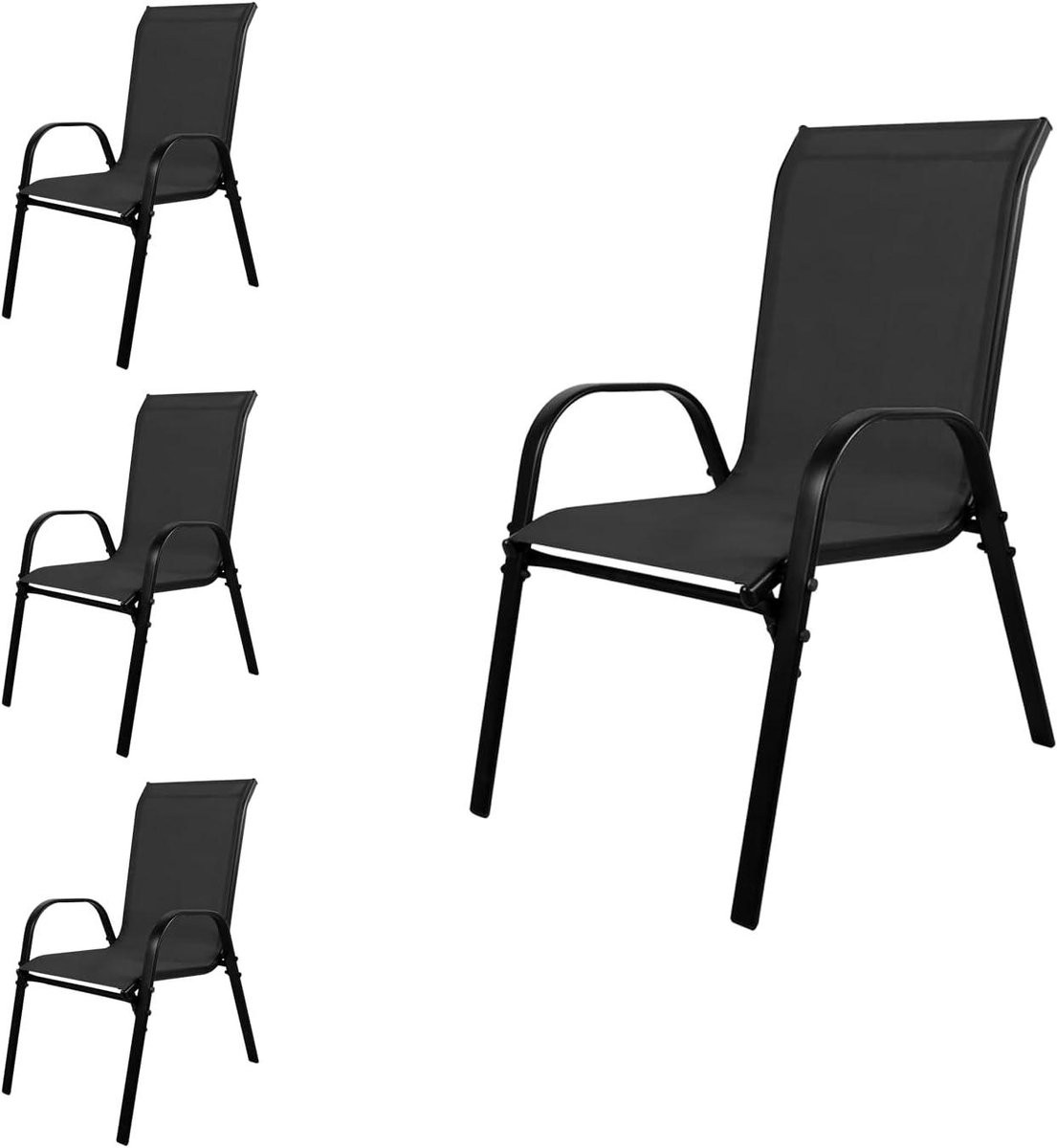 Set van 4 zwarte stapelbare tuinstoelen met textiel voor buiten