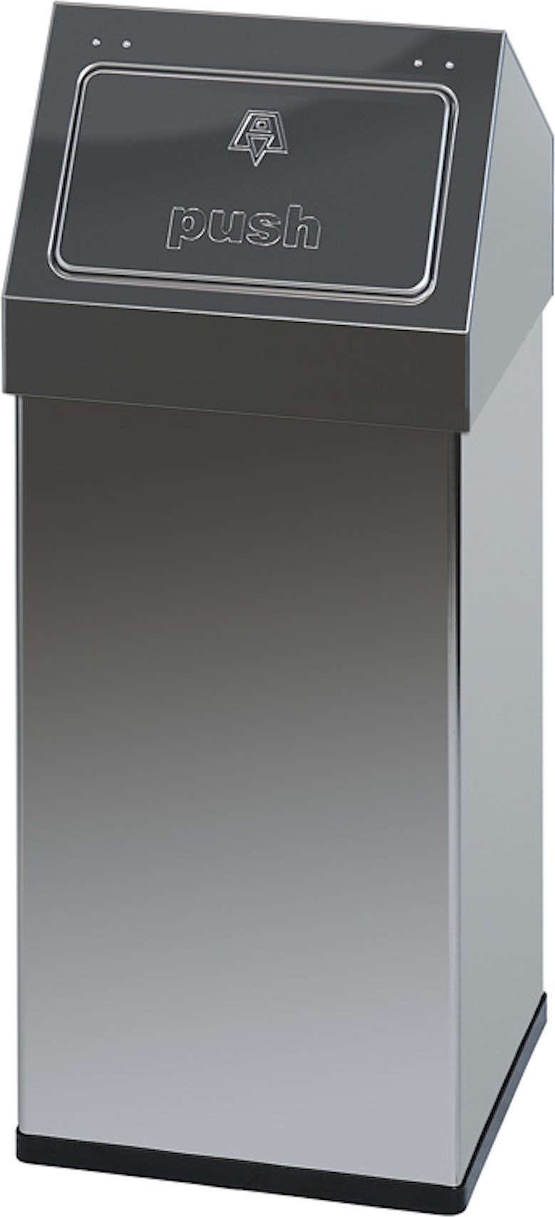 Eckiger Edelstahl Abfallbehälter Haiti mit Push-Deckel | 55 Liter, HxBxT 77x30x30cm | Silber