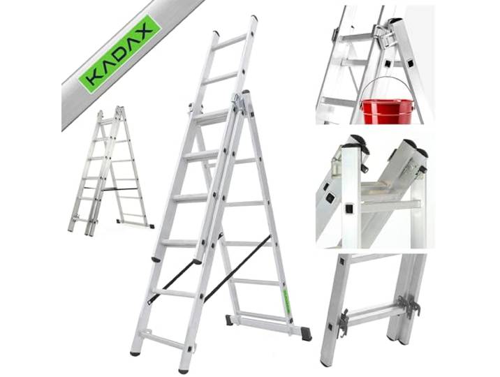 KADAX Échelle Transformable de 3 Plans\, Échelle Coulissante en Aluminium\, Échelle Double pour Travaux Domestiques et Professionnels (6 Marches)