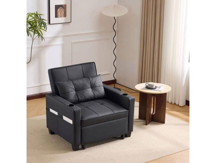 Canapé convertible 1 place noir dossier réglable 3 positions fauteuil-lit 3-en-1