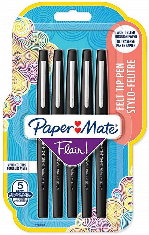PAPERMATE Pack 5x Canetas Flair (Preto) - PAPER MATE