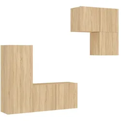 Helloshop26 - Multimedia-TV-Möbel TV-Regal TV-Sideboard Esszimmer Wohnzimmer Schlafzimmer 4-teilig Sonoma-Eiche Holzwerkstoff braun 02_0029244