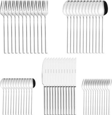 60-teiliges Besteckset: 12 Messer (2,8 mm), Gabeln, Löffel, Kaffeelöffel, Kuchengabeln – Edelstahl 18/10
