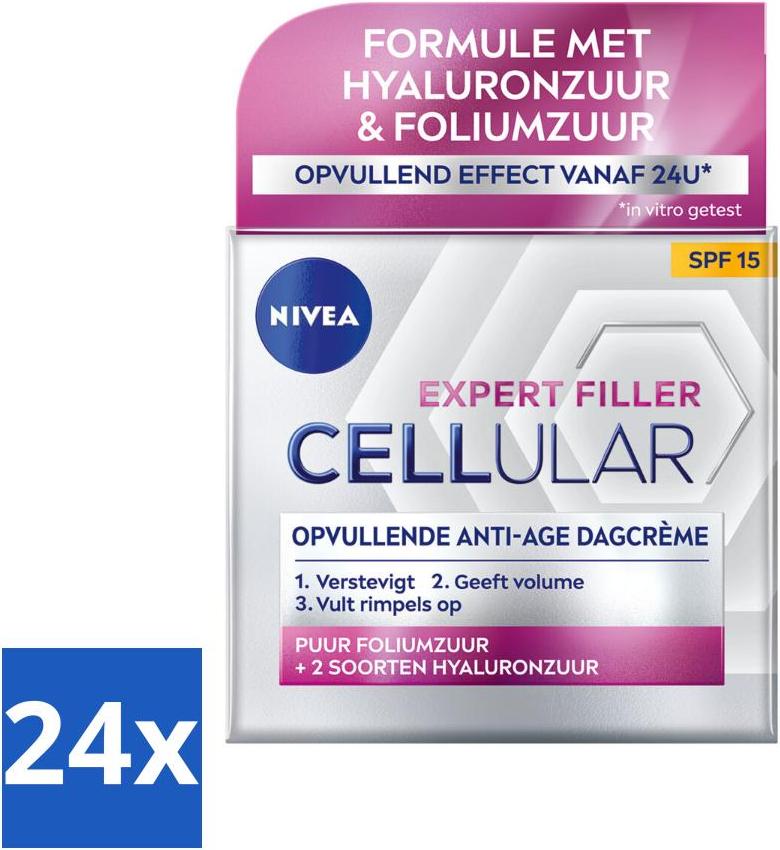 NIVEA - CELLular Expert Filler Tagescreme - Anti-Aging Gesichtscreme - LSF 15 - Mit Hyaluronsäure, Kreatin & Folsäure - 50 ml - Vorteilspack - 24 Stücke