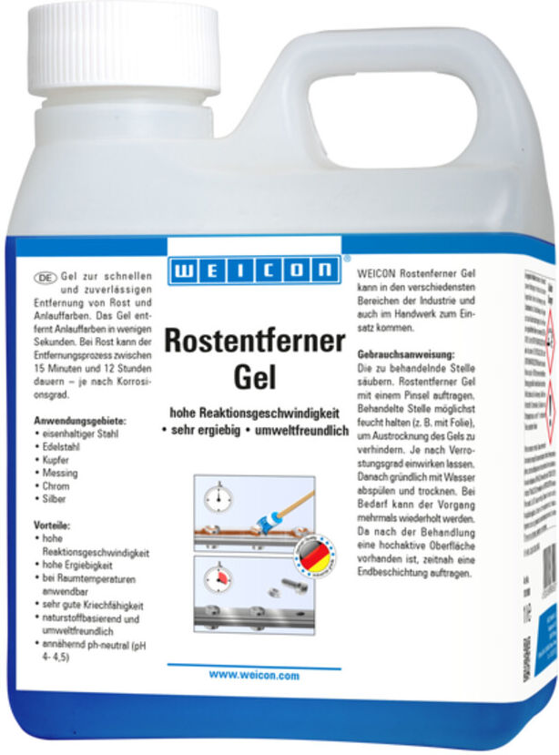 WEICON Rostentferner Gel, schnelle und zuverlässige Entfernung von Rost und Anlauffarben, 1 L, blau (10101908)