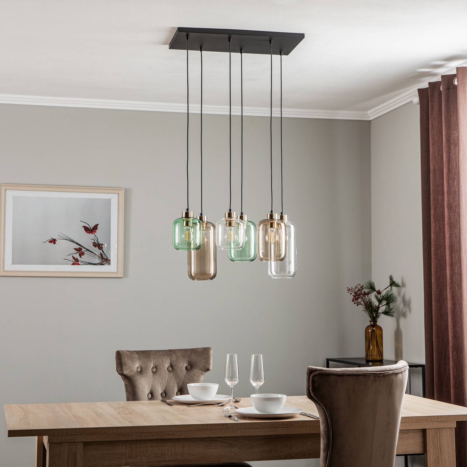 Glas Hängelampe Marco Green TK Lighting, dimmbar, klar / transparent, für Wohn- / Esszimmer, Glas, Modern, Pendelleuchte
