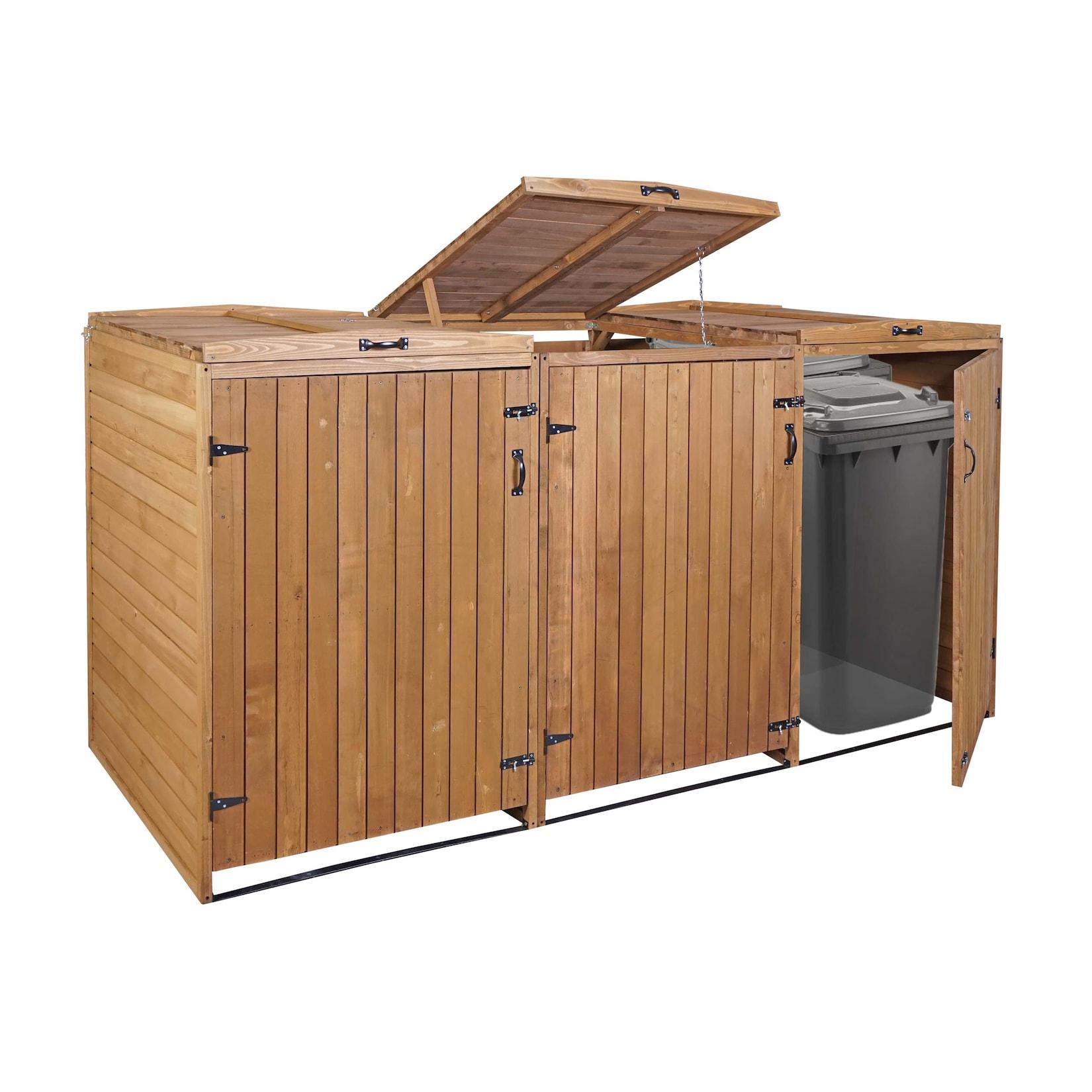 XL 3er-/6er-Mülltonnenverkleidung MCW-H74, Mülltonnenbox, erweiterbar 126x238x98cm Holz MVG ~ braun