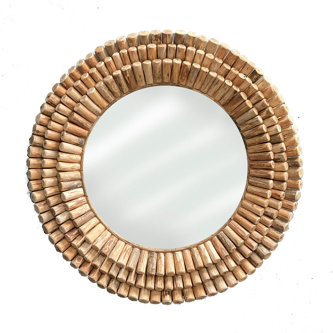 Beachcrest Home Sylvie Layered Large Round Mirror Natural 90cm H X 90cm W X 7cm D