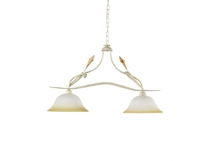 ONLI - Lustre 2 bras en métal ivoire avec nuances dorées. Cloches en verre blanc nuancé ambre