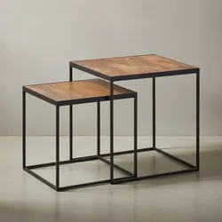 KADIMA DESIGN Mango Industrial: Beistelltische 2er Set, Massivholz, Metall, Unikate