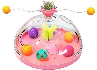 Inspire Select Interactive Cat Puzzle Toy With Spinning Track Balls & Feather Teaser Indoor Kitten Brain Stimulation Game pink