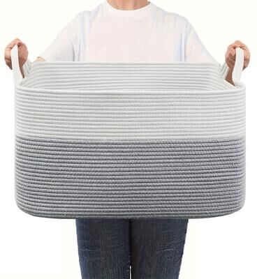 Daily Discovery Cotton Rope Storage Basket Woven Cube Shelf Organizer For Home grey And White